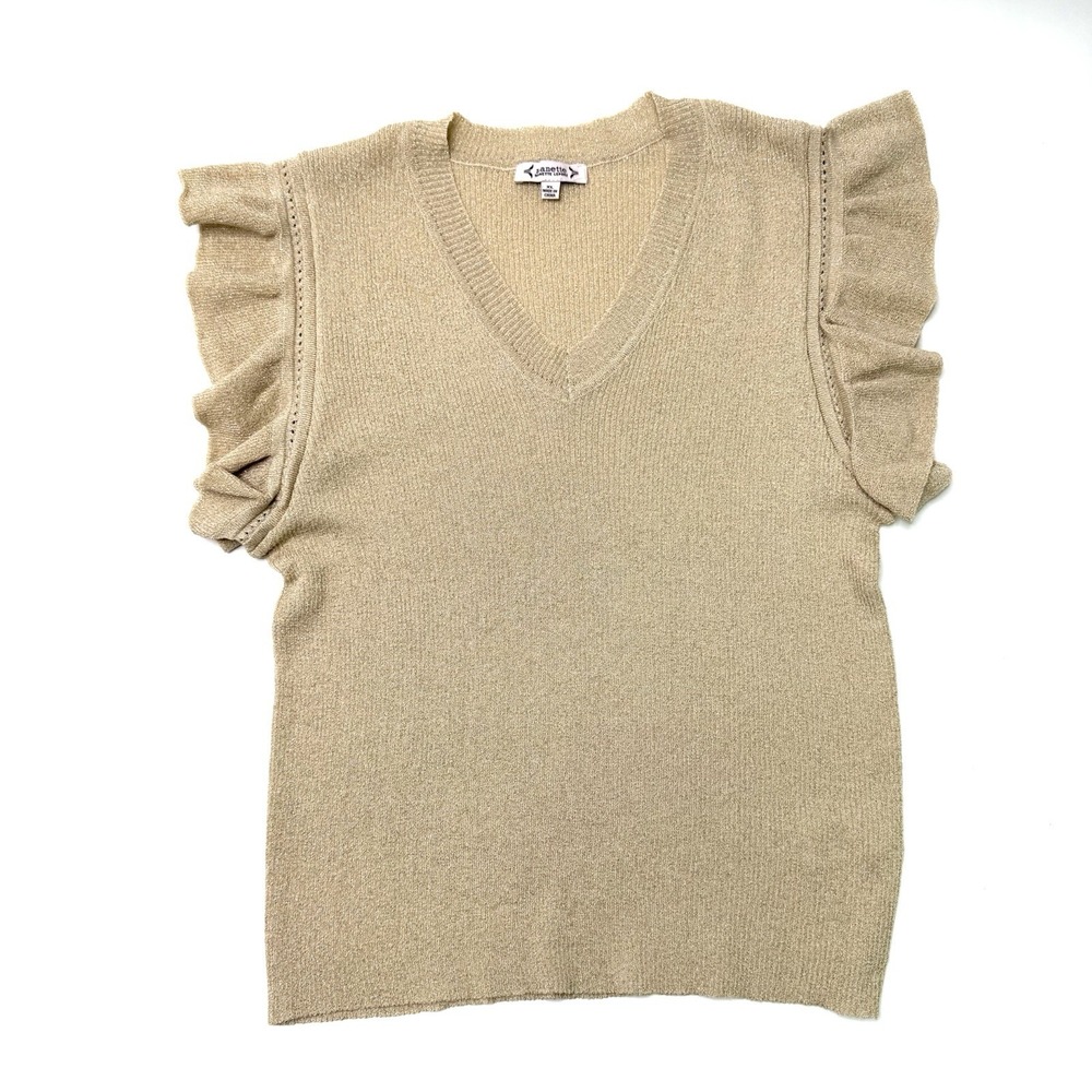 Nanette Lepore Top XL Golden Ruffle Sleeve Blouse‎ Stretch Metallic NYE Holidays